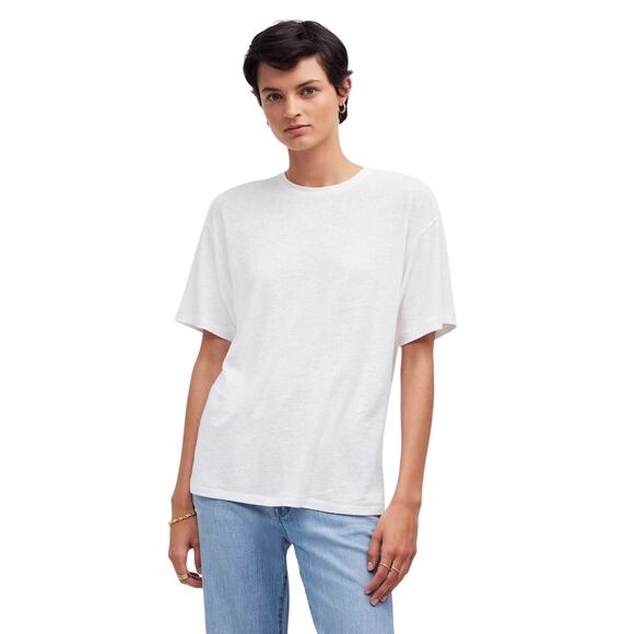 Madewell White Linen Blend Oversized Relaxed Boxy Tee Shirt Small NWT - Picture 1 of 9